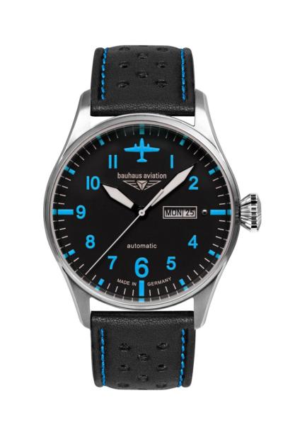 Bauhaus Aviation Herrenuhr Automatik mit Wochentagsanzeige und Lederarmband